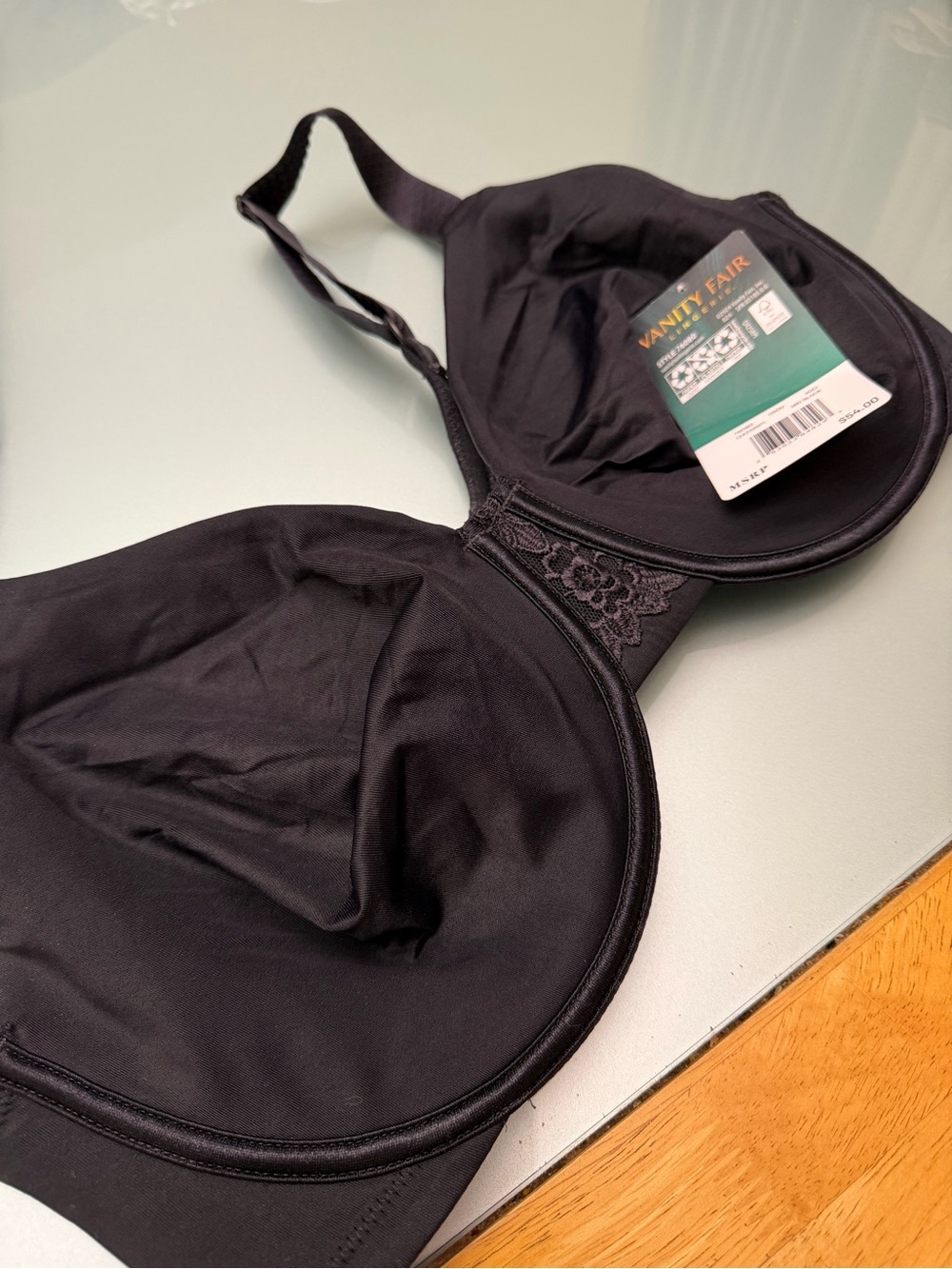 Vanity Fair Black Full Support Underwire Bra with Lace Accent